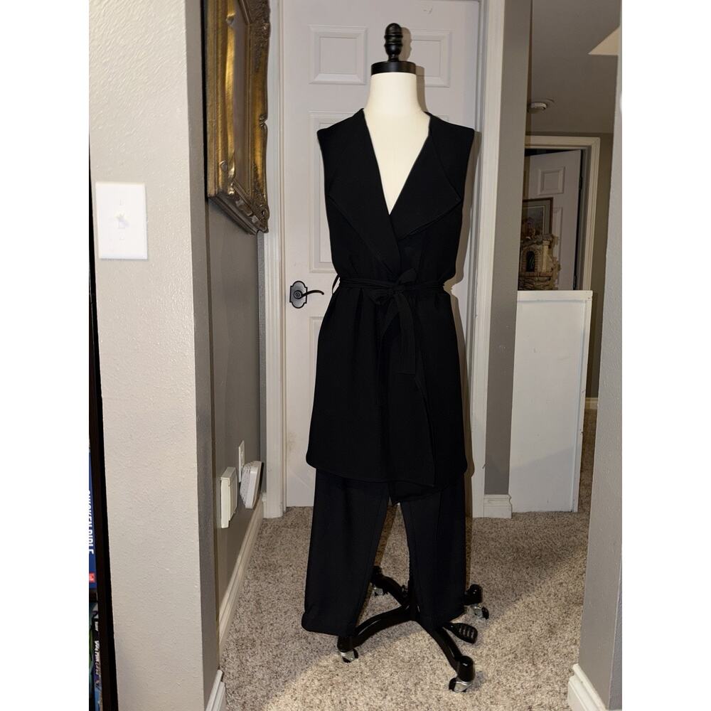 Babaton S Black Belted Sleeveless Long Vest & Pull On Cropped Jogger Pants Set